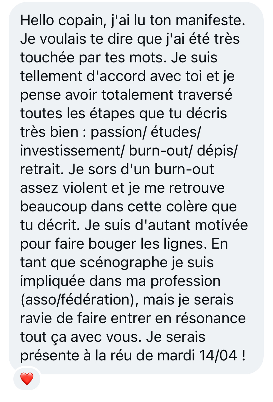 Message from a classmate in burnout