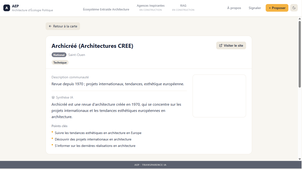 Fiche complète - section commentaires + lien Signaler + formulaire Ajouter un commentaire